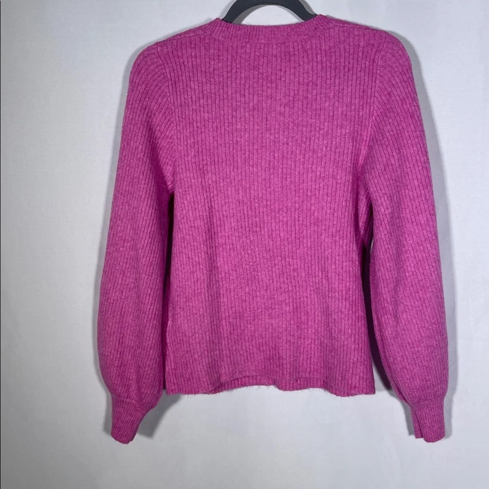 J. CREW WOMENS RIBBED PUFF SLEEVE PINK SWEATER EXTRA SOFT MEDIUM BJ854